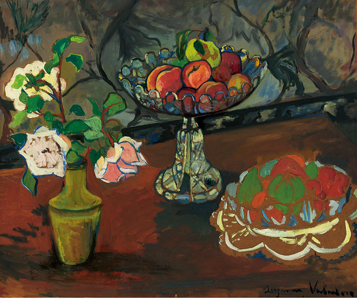  Suzanne Valadon —— NATURE MORTE AU BOUQUET DE ROSES, COMPOTIERS DE FRUITS